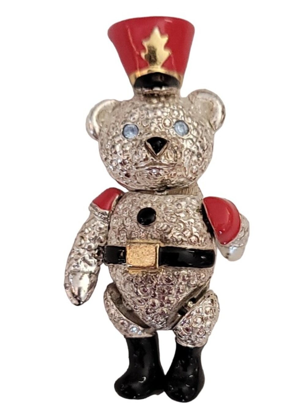 Napier Silver-Tone Articulated Soldier Bear Brooch Pin, Signed M724